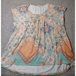 CATO Large Stretchy Polyester Spandex Blouse Geometric Colorful Pattern